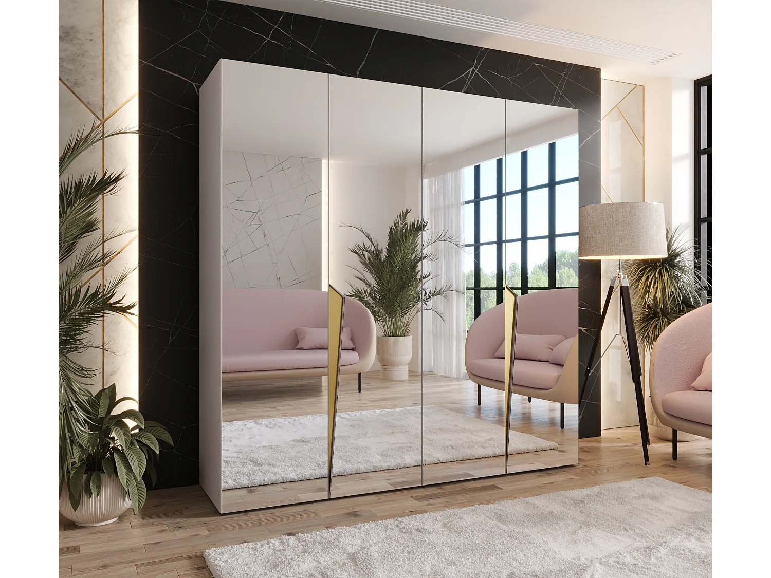 Armoire à portes battantes Piano 3 200 / 202 / 52 (Cachemire + poignées: Gold)