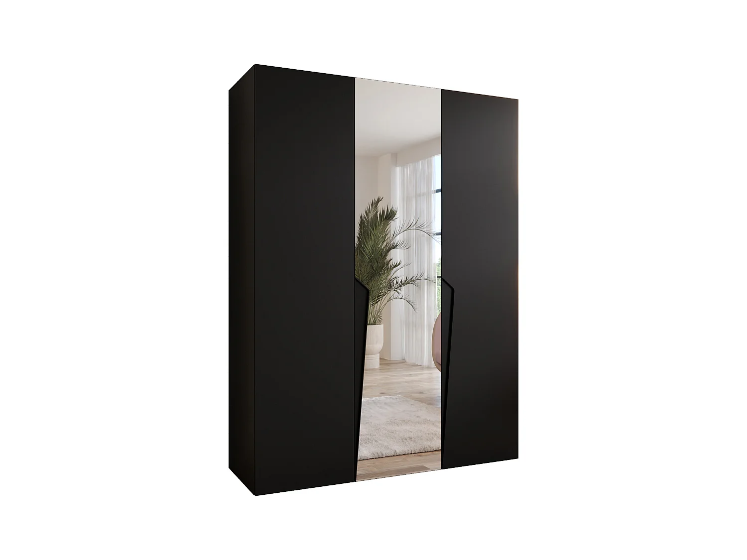 Armadio con ante a battente Piano 2 150 / 202 / 52 (Nero + Maniglie: Nero)