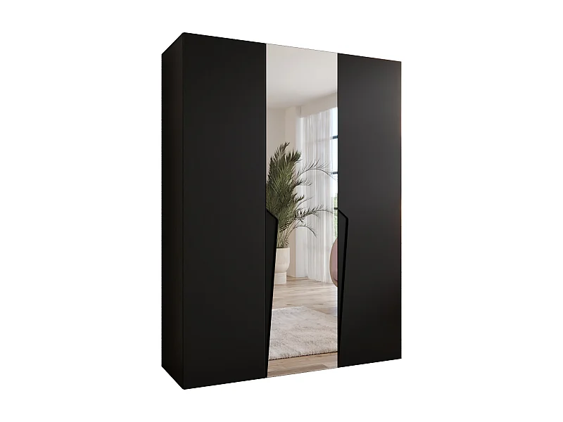 Armoire à portes battantes Piano 2 150 / 202 / 52 (Noir + poignées: Noir)