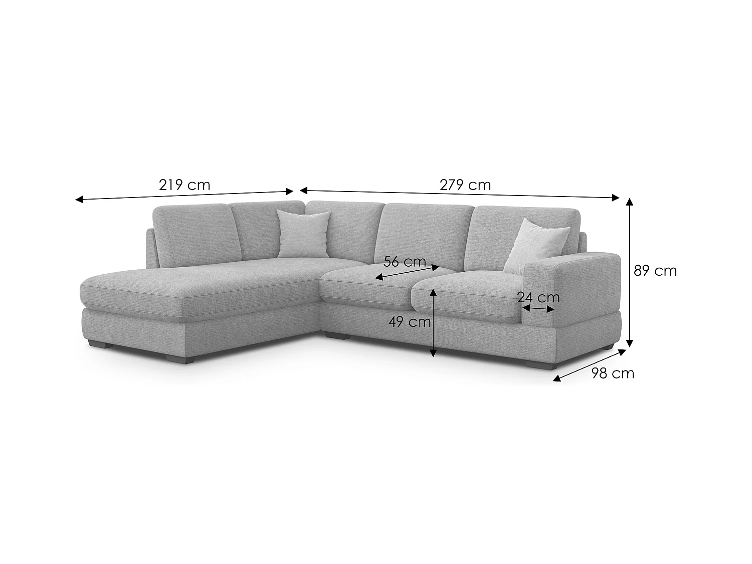 Canapé d'angle gauche 5 places OTTO, tissu anthracite