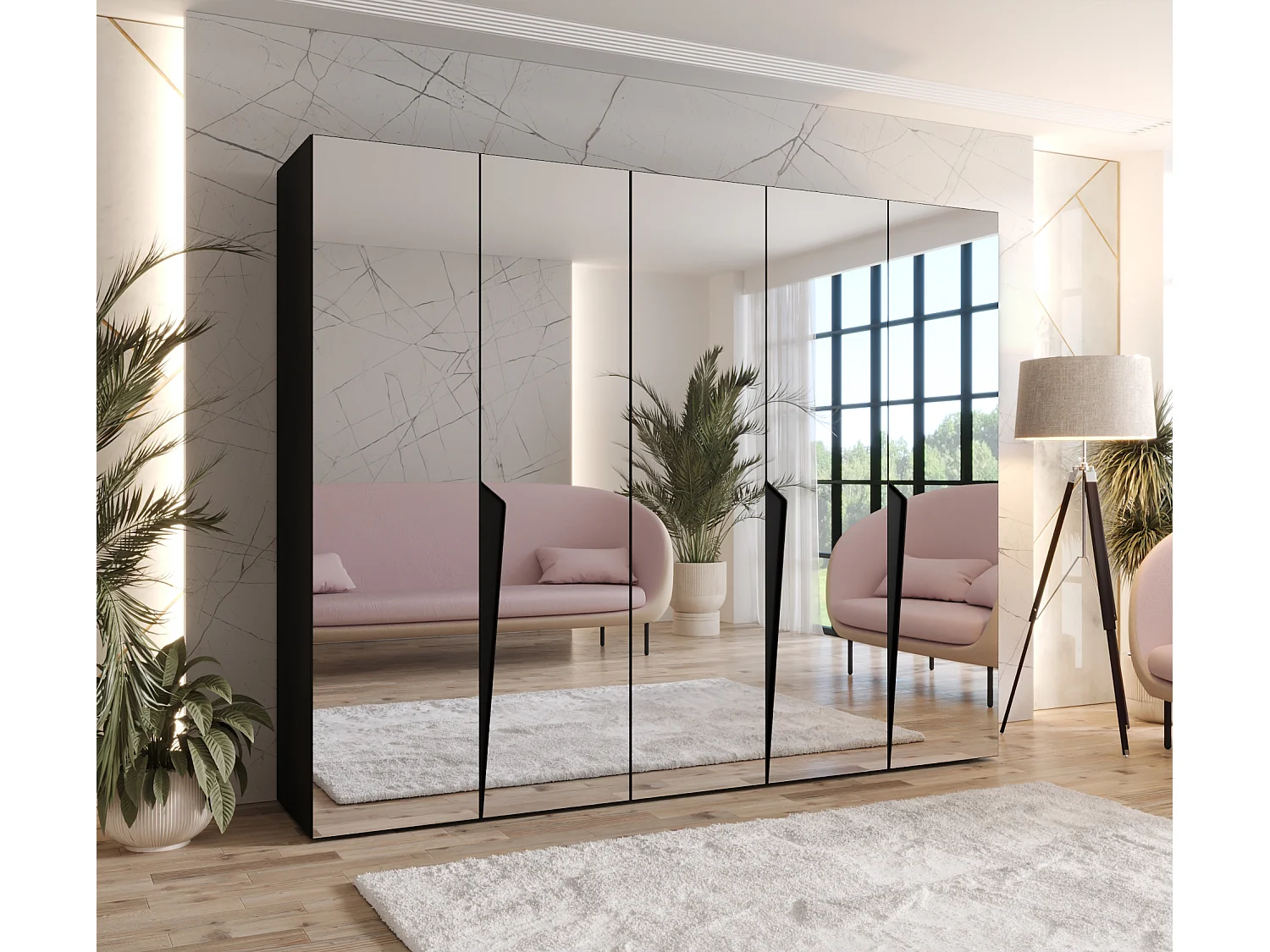 Draaideurkast Piano 3 250 / 202 / 52 (Zwart + handgrepen: Zwart)