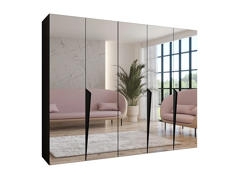 Armoire à portes battantes Piano 3 250 / 202 / 52 (Noir + poignées: Noir)