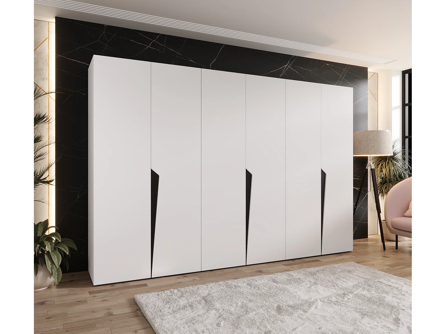 Armoire à portes battantes Piano 1 300 (100x3) / 202 / 52 (Blanc + poignées: Noir)