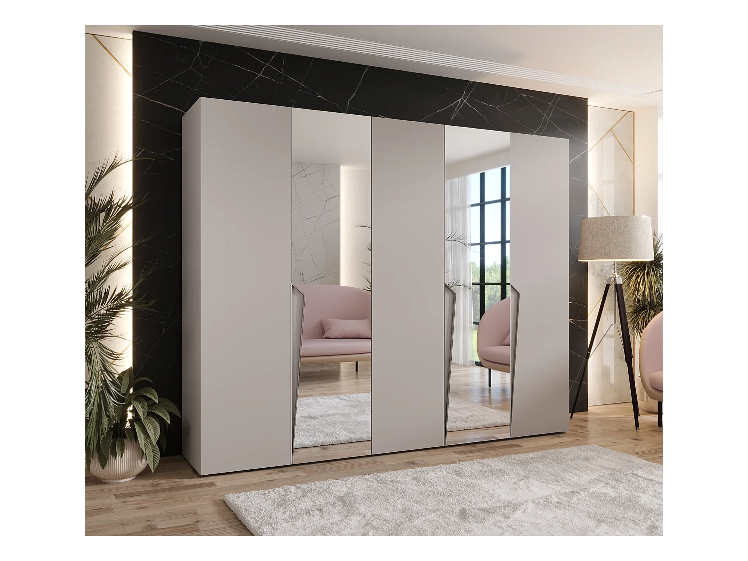 Armoire à portes battantes Piano 2 250 / 202 / 52 (Cachemire + poignées: Cachemire)