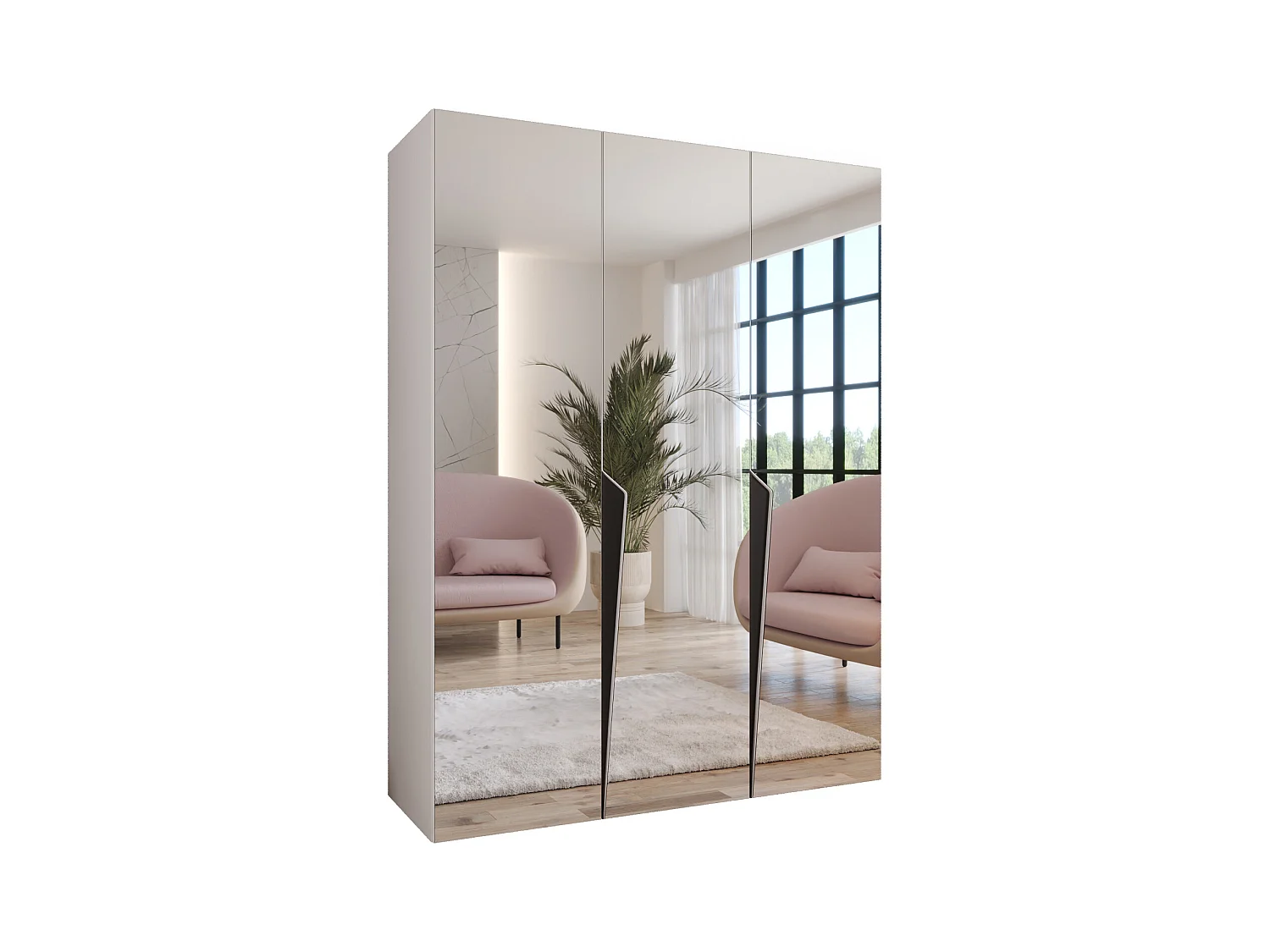 Armadio con ante a battente Piano 3 150 / 202 / 52 (Bianco + Maniglie: Nero)