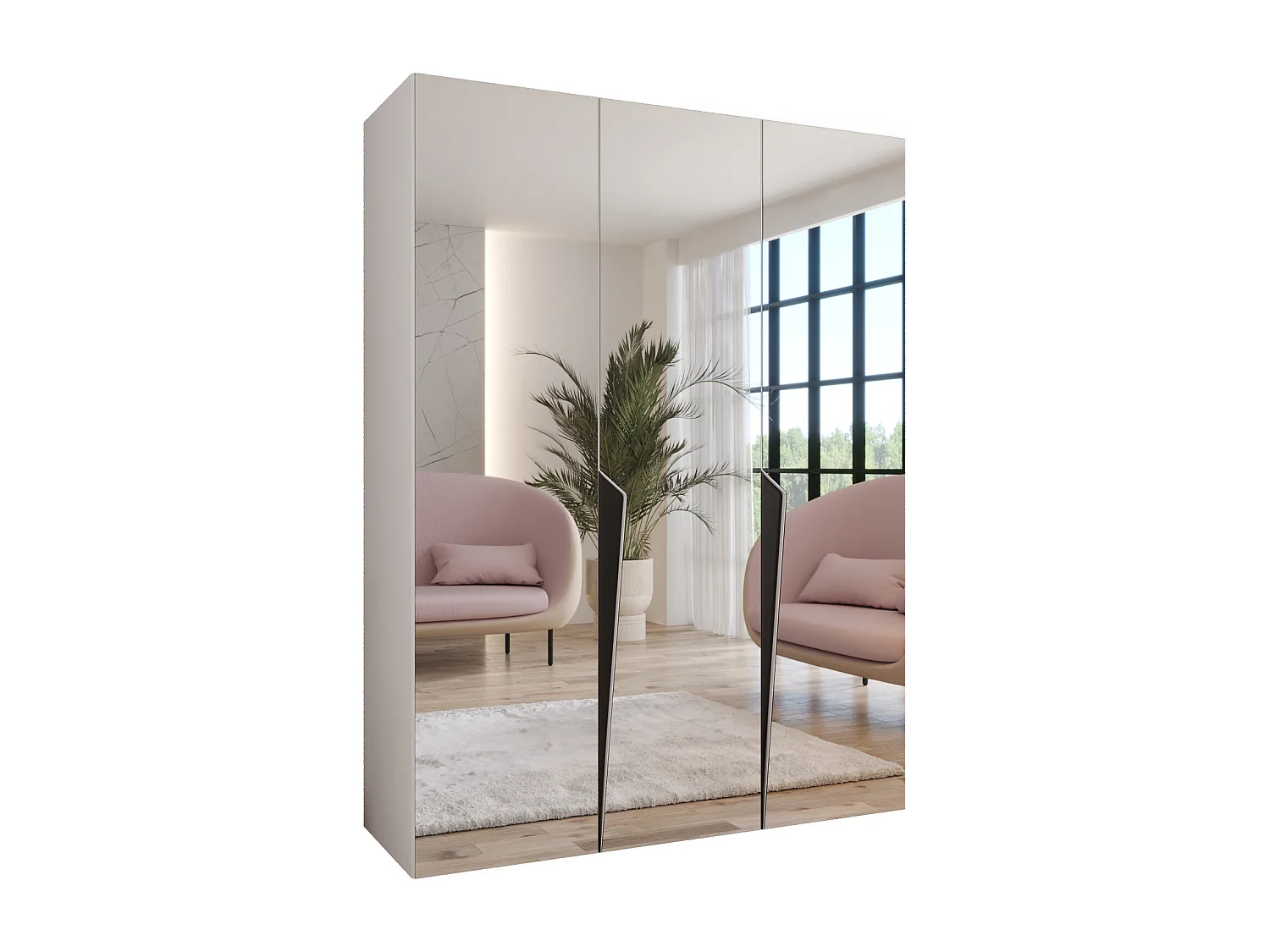 Armoire à portes battantes Piano 3 150 / 202 / 52 (Blanc + poignées: Noir)