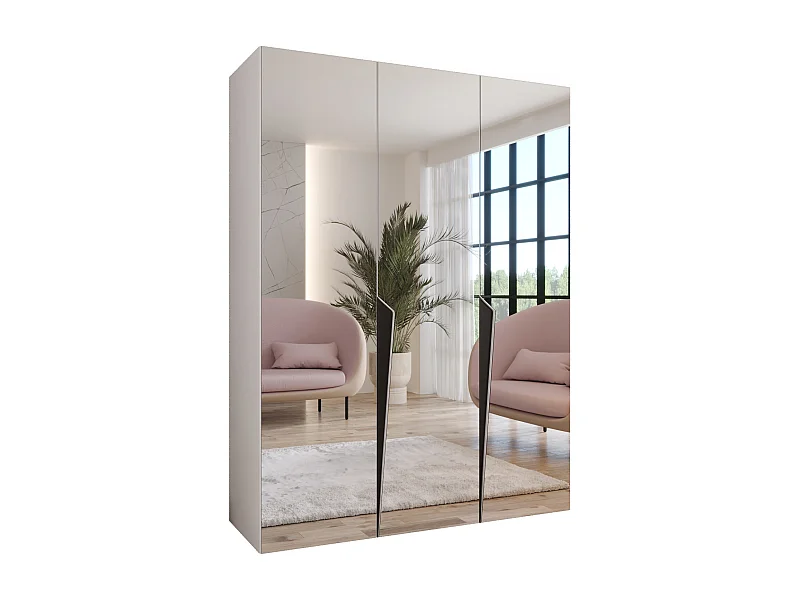 Armoire à portes battantes Piano 3 150 / 202 / 52 (Blanc + poignées: Noir)