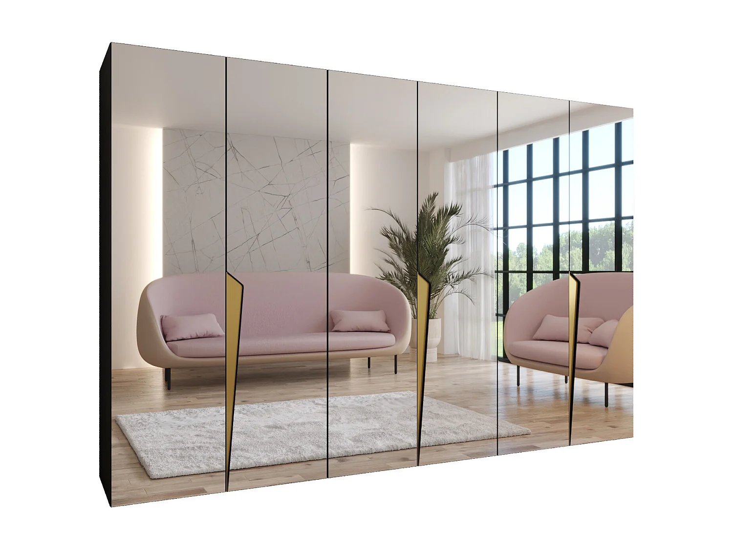 Armoire à portes battantes Piano 3 300 (100x3) / 202 / 52 (Noir + poignées: Gold)