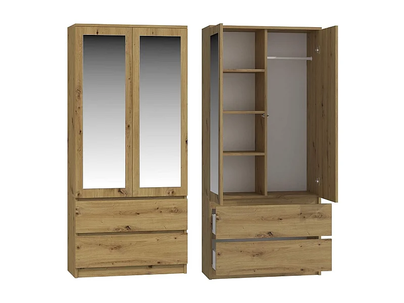 Szafa Malwa SS-90L | Dąb Artisan| 90x50x180 | Szafa, Lustra, 2 Szuflady