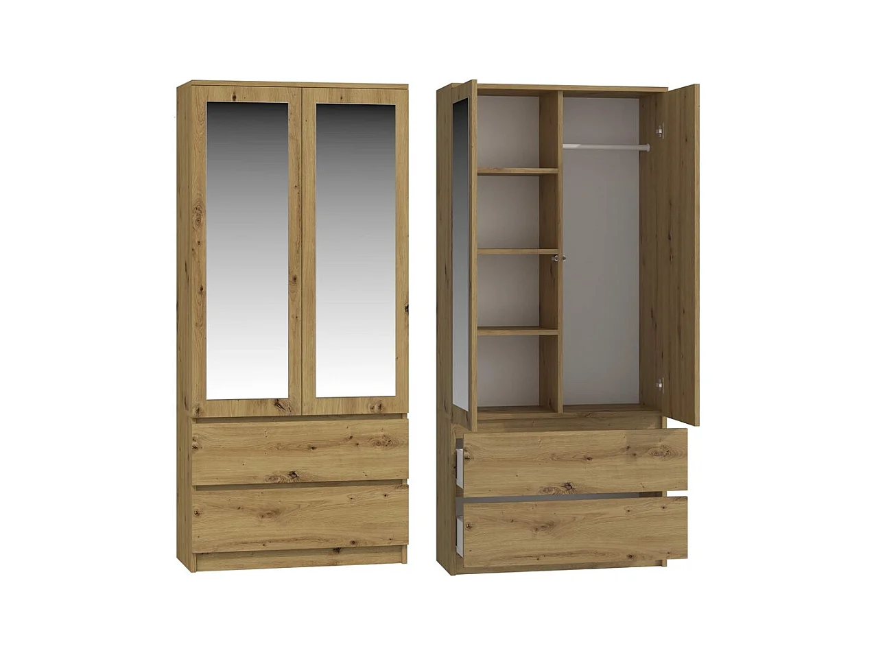 Szafa Malwa SS-90L | Dąb Artisan| 90x50x180 | Szafa, Lustra, 2 Szuflady