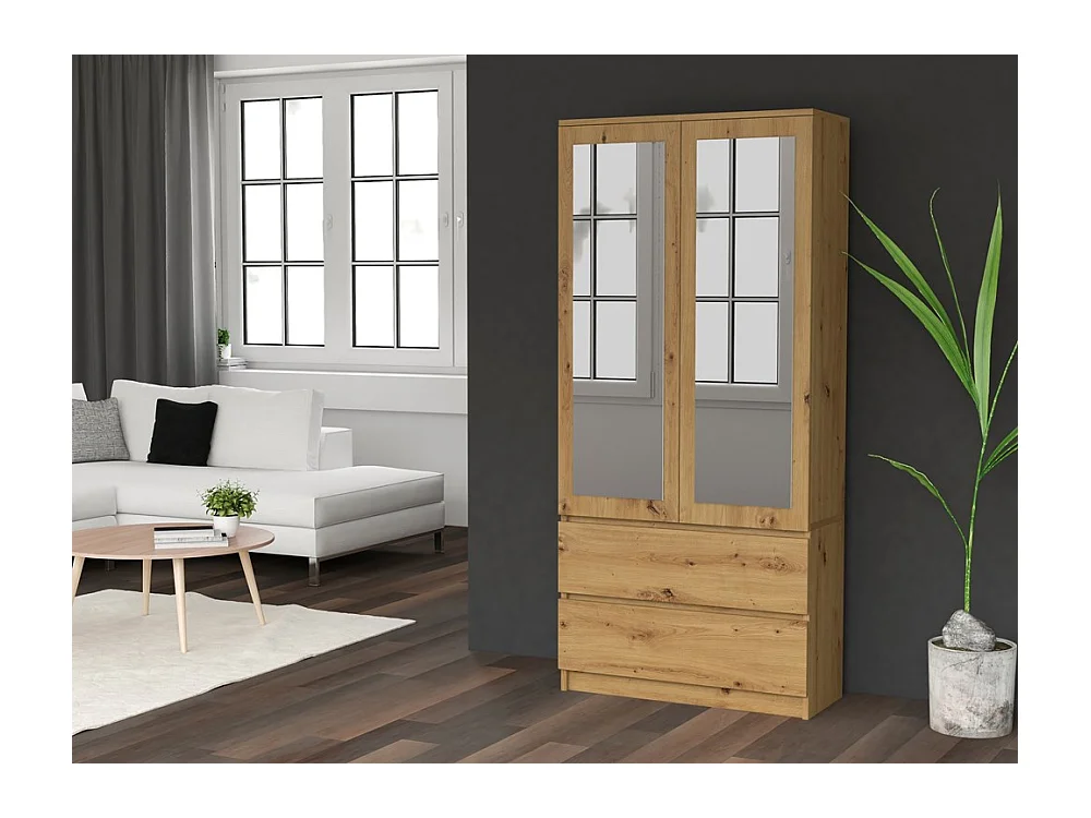 Szafa Malwa SS-90L | Dąb Artisan| 90x50x180 | Szafa, Lustra, 2 Szuflady