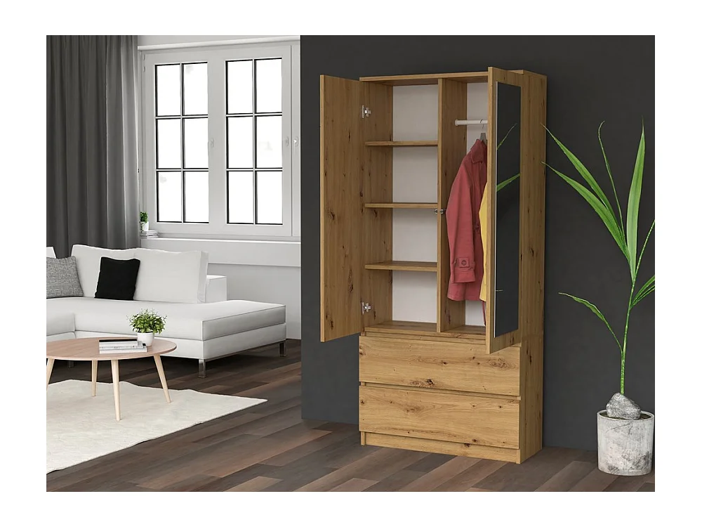 Szafa Malwa SS-90L | Dąb Artisan| 90x50x180 | Szafa, Lustra, 2 Szuflady