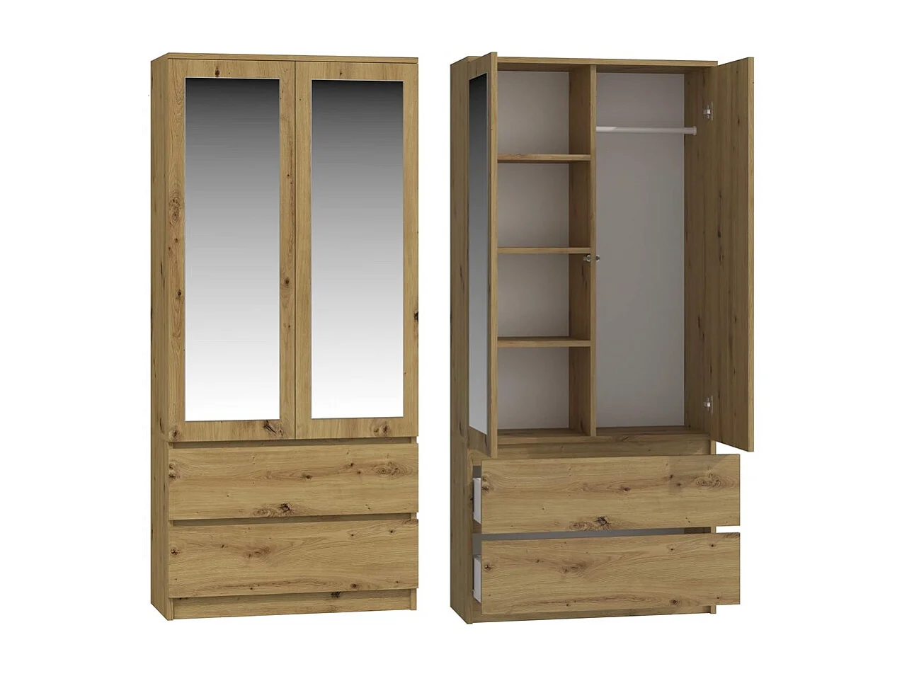 Szafa Malwa SS-90L | Dąb Artisan| 90x50x180 | Szafa, Lustra, 2 Szuflady