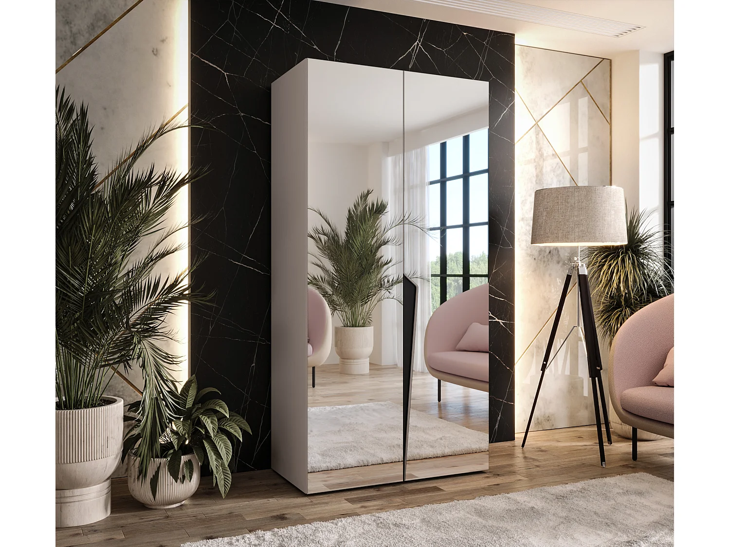 Armoire à portes battantes Piano 3 100 / 202 / 52 (Cachemire + poignées: Noir)