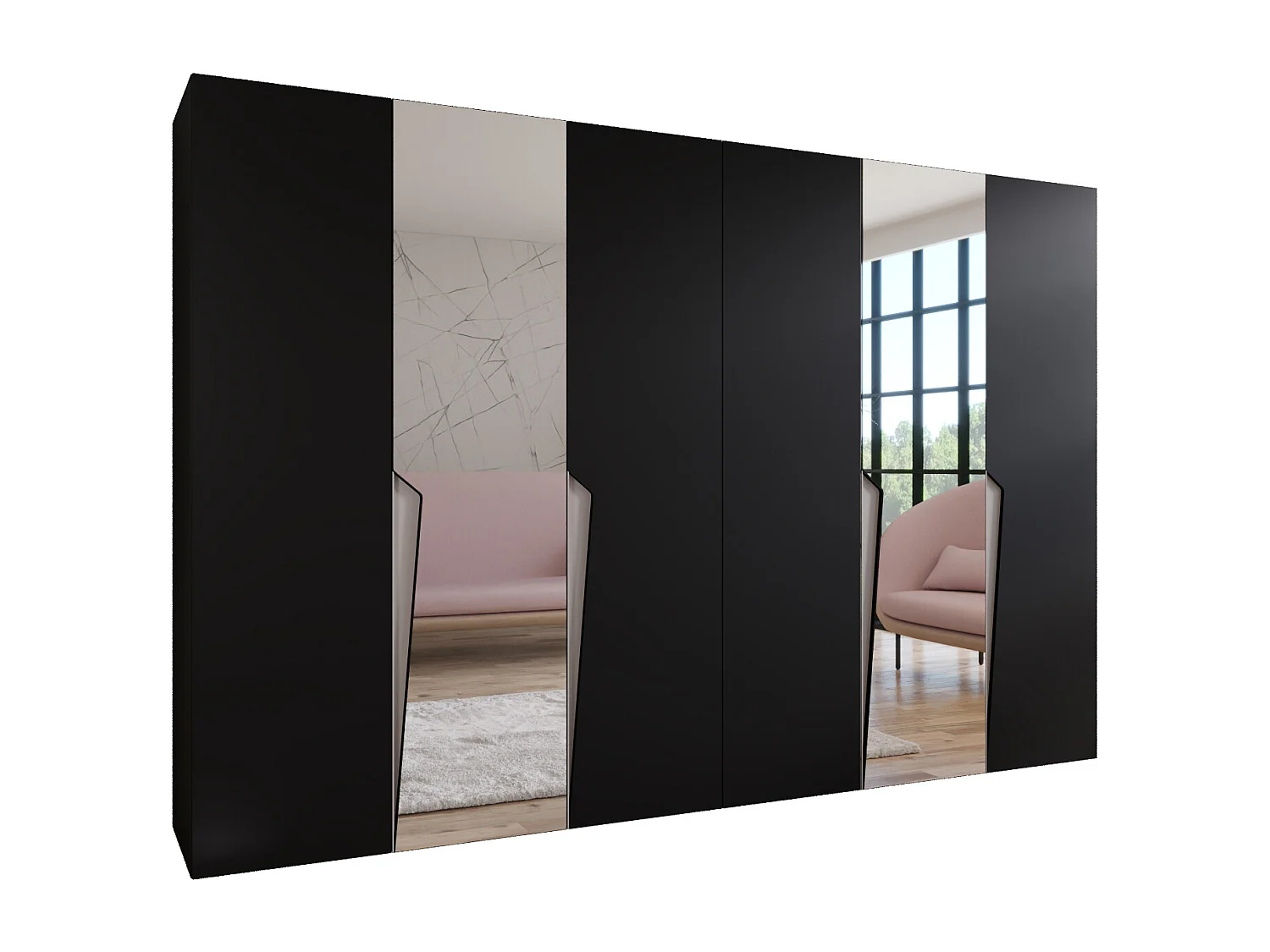 Armoire à portes battantes Piano 2 300 (150x2) / 202 / 52 (Noir + poignées: Cachemire)