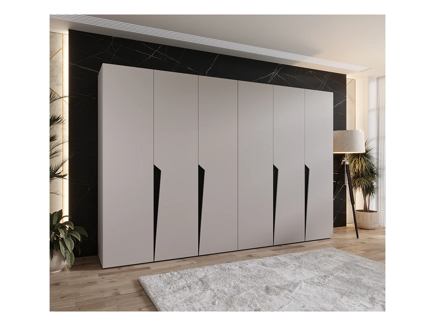 Armoire à portes battantes Piano 1 300 (150x2) / 202 / 52 (Cachemire + poignées: Noir)