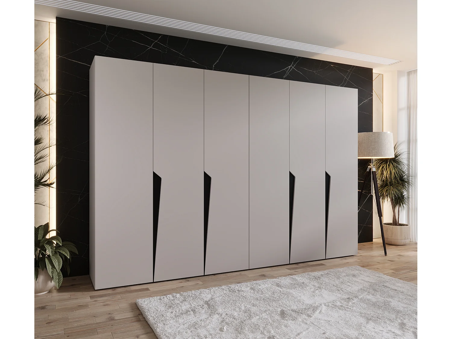 Armoire à portes battantes Piano 1 300 (150x2) / 202 / 52 (Cachemire + poignées: Noir)