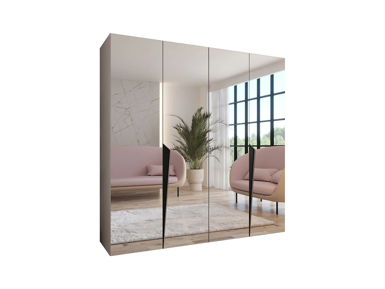 Armadio con ante a battente Piano 3 200 / 202 / 52 (Cashmere + Maniglie: Nero)