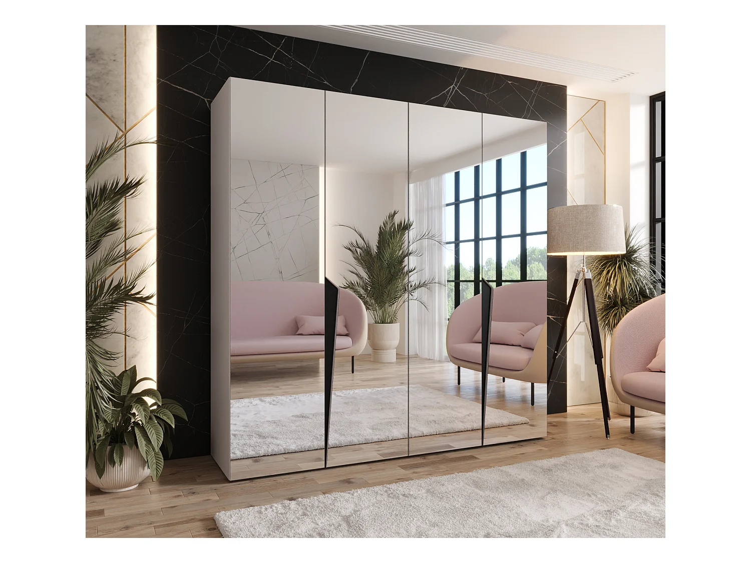 Armadio con ante a battente Piano 3 200 / 202 / 52 (Cashmere + Maniglie: Nero)