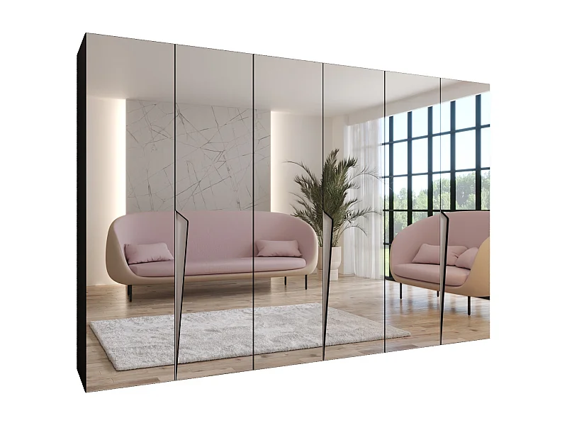 Armadio con ante a battente Piano 3 300 (100x3) / 202 / 52 (Nero + Maniglie: Cashmere)