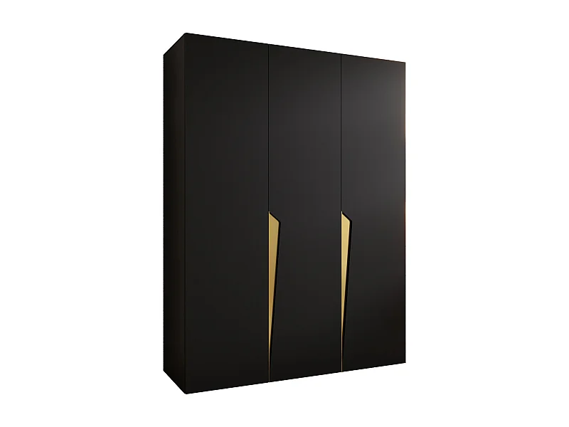 Armoire à portes battantes Piano 1 150 / 202 / 52 (Noir + poignées: Gold)