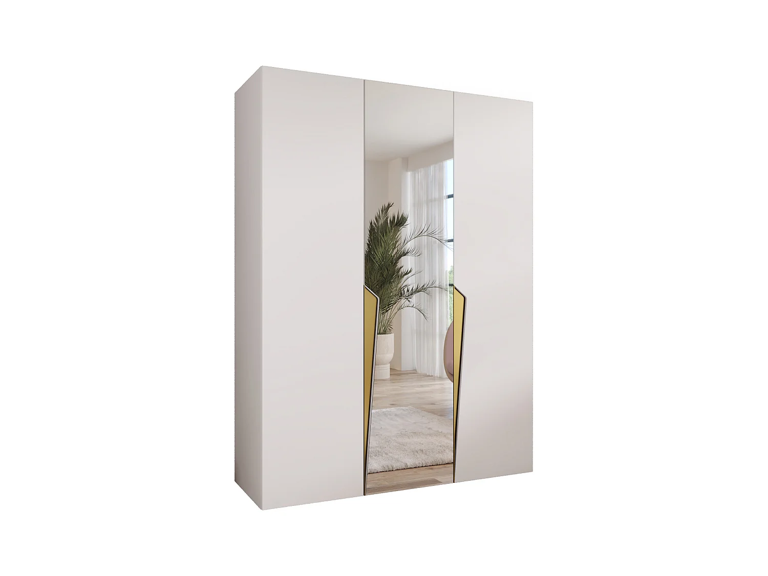 Draaideurkast Piano 2 150 / 202 / 52 (Wit + handgrepen: Goud)