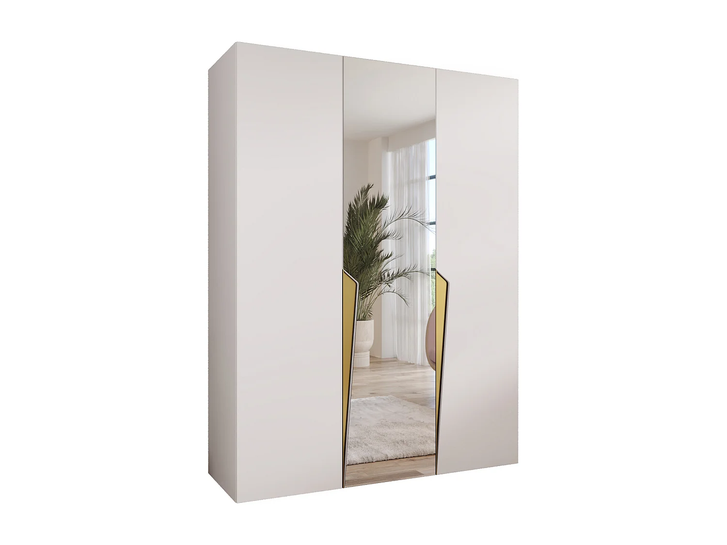 Draaideurkast Piano 2 150 / 202 / 52 (Wit + handgrepen: Goud)