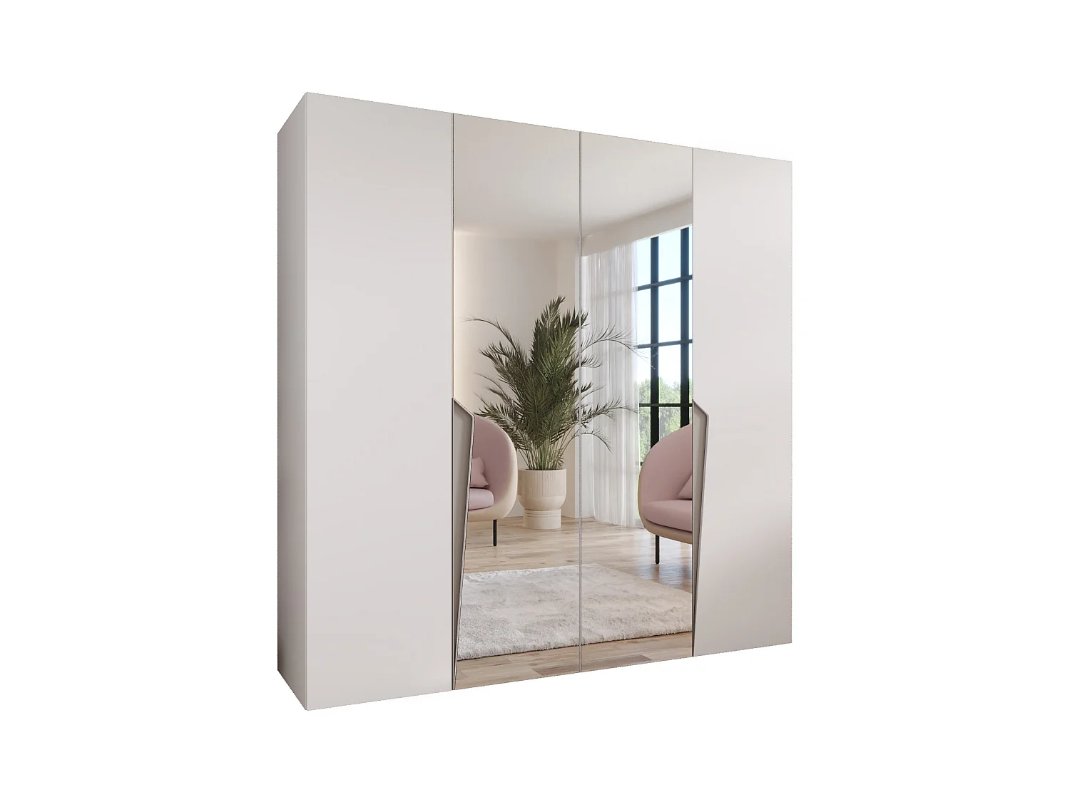 Armoire à portes battantes Piano 2 200 / 202 / 52 (Blanc + poignées: Cachemire)