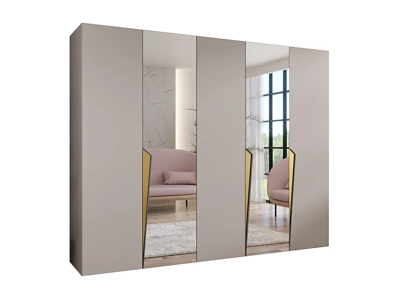 Armoire à portes battantes Piano 2 250 / 202 / 52 (Cachemire + poignées: Gold)