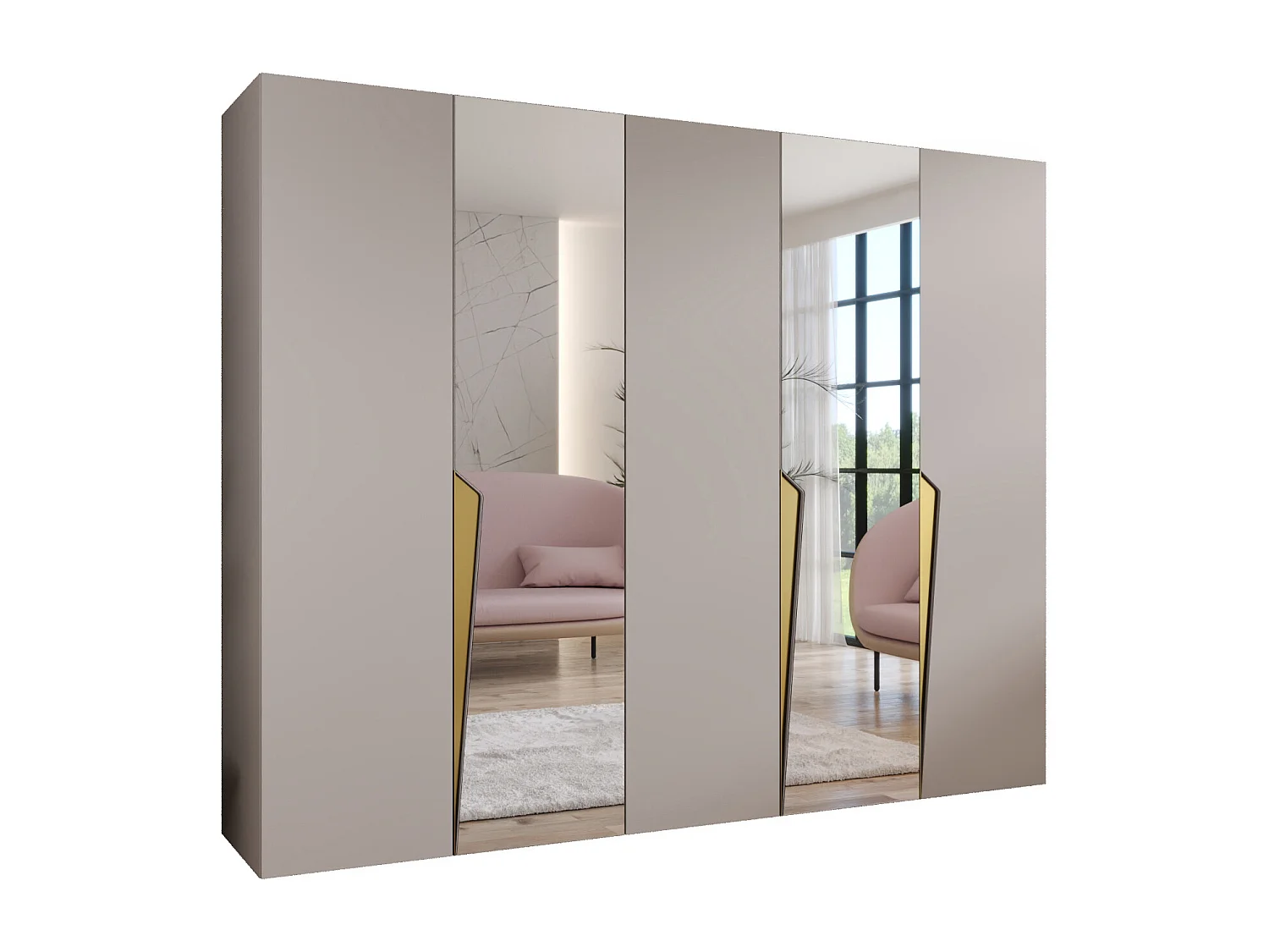 Armoire à portes battantes Piano 2 250 / 202 / 52 (Cachemire + poignées: Gold)