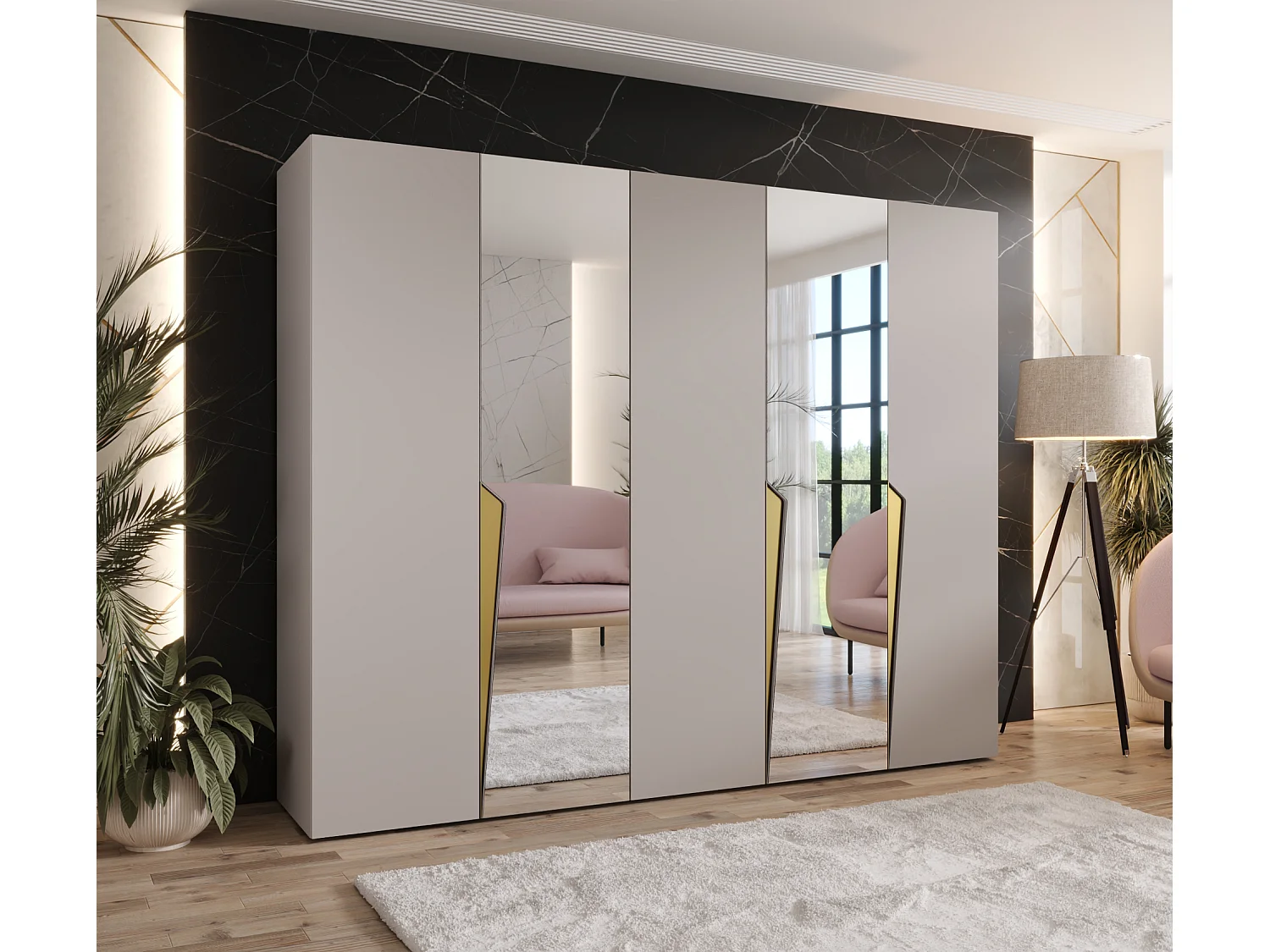 Armoire à portes battantes Piano 2 250 / 202 / 52 (Cachemire + poignées: Gold)