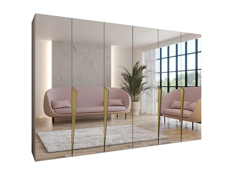 Drehtürenschrank Piano 3 300 (150x2) / 202 / 52 (Kaschmir + Griffe: Gold)