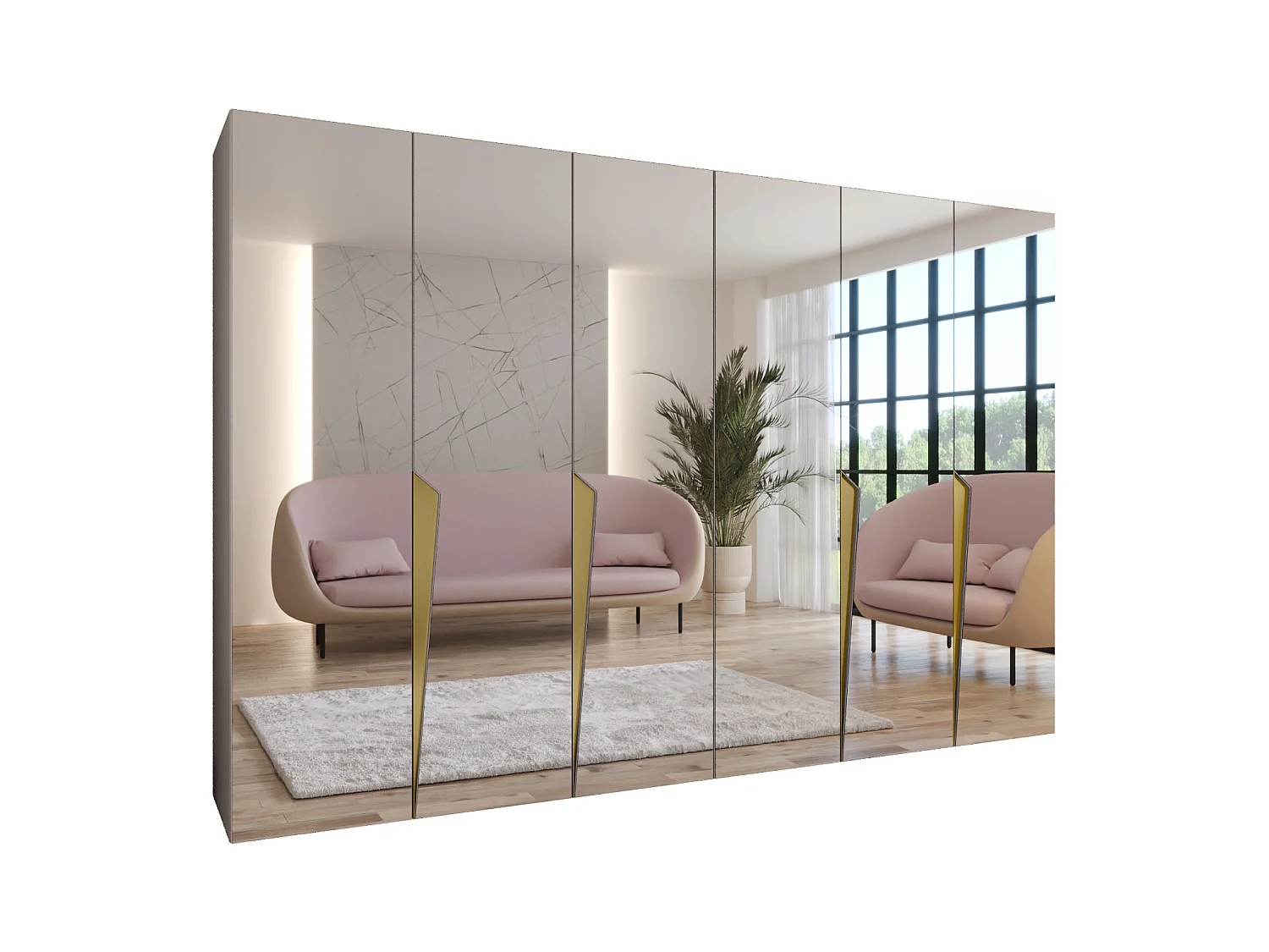 Armario con puertas batientes Piano 3 300 (150x2) / 202 / 52 (Cachemira + Asas: Oro)