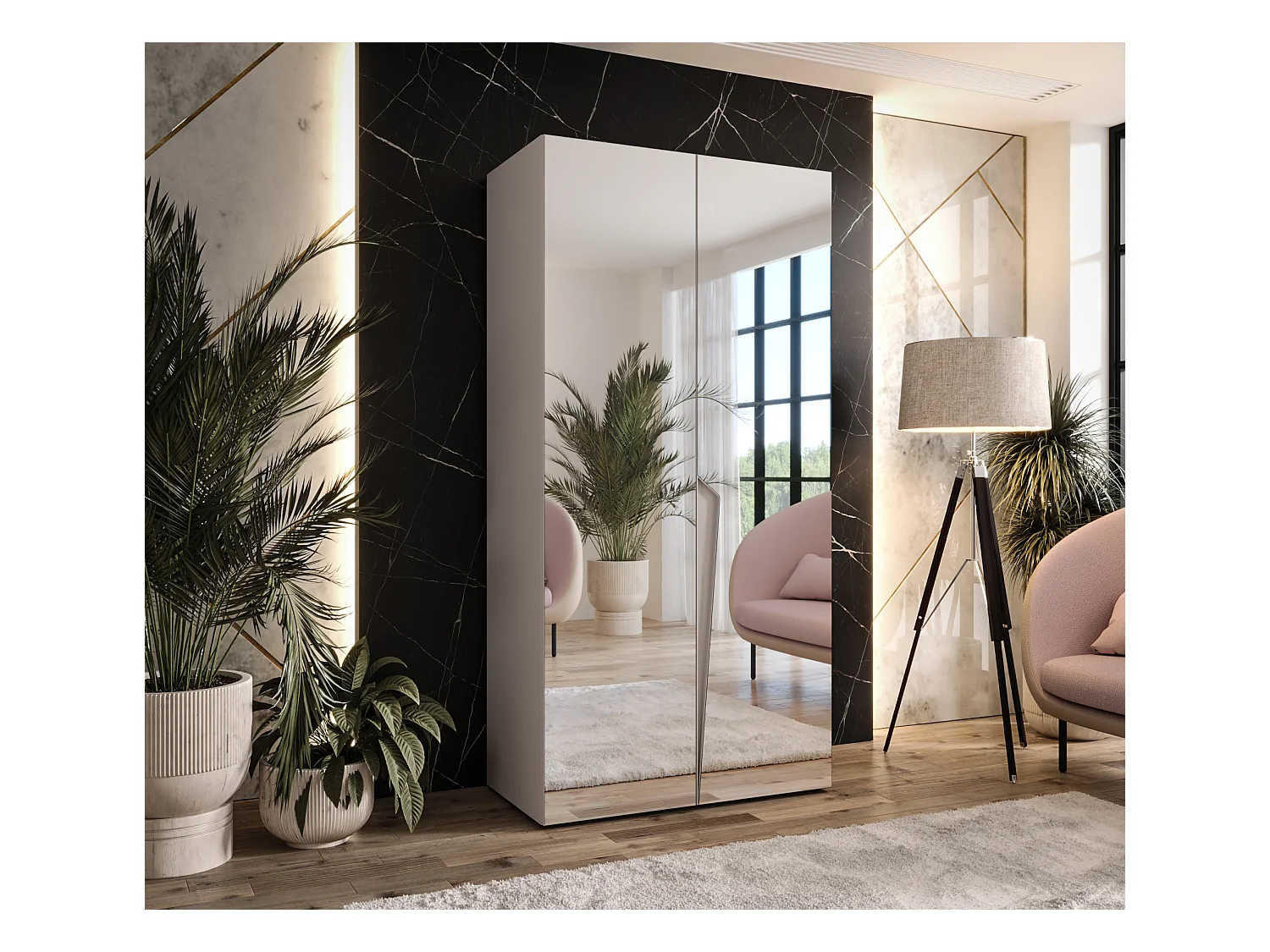 Armoire à portes battantes Piano 3 100 / 202 / 52 (Cachemire + poignées: Cachemire)