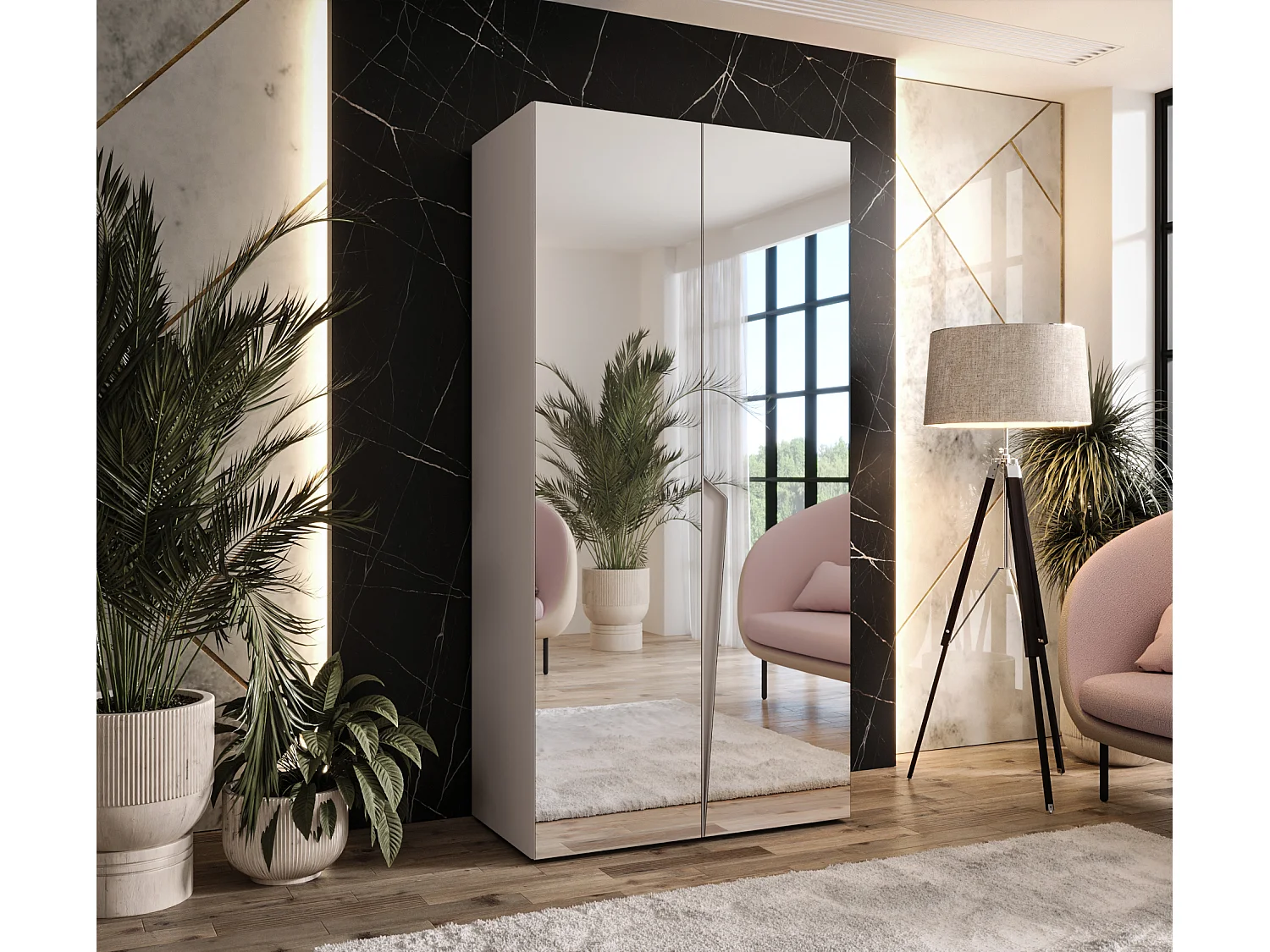 Armario con puertas batientes Piano 3 100 / 202 / 52 (Cachemira + Asas: Cachemira)