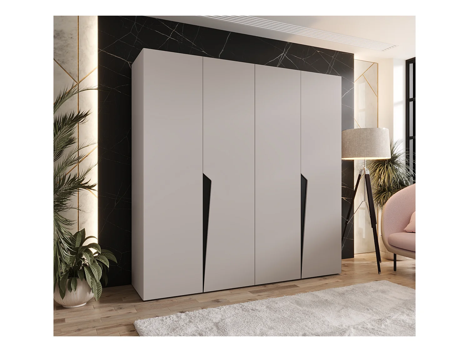 Armoire à portes battantes Piano 1 200 / 202 / 52 (Cachemire + poignées: Noir)