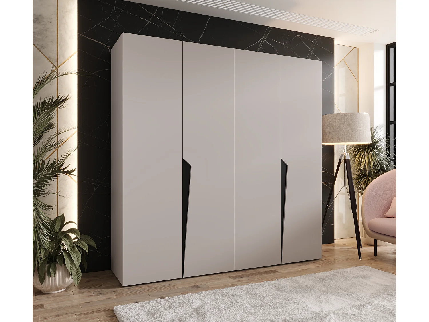 Armoire à portes battantes Piano 1 200 / 202 / 52 (Cachemire + poignées: Noir)