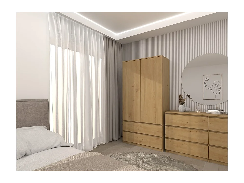 Szafa Malwa SS-90 | Dąb Artisan  | 90x50x180 cm | Nowoczesna Szafa Dwudrzwiowa