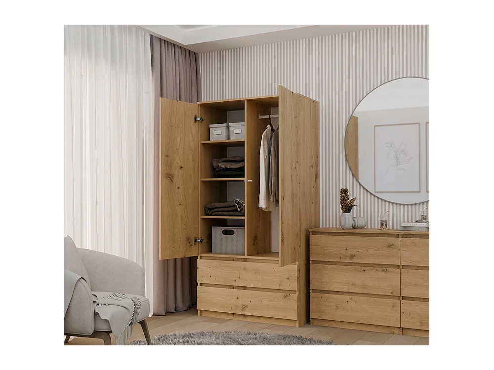 Szafa Malwa SS-90 | Dąb Artisan  | 90x50x180 cm | Nowoczesna Szafa Dwudrzwiowa
