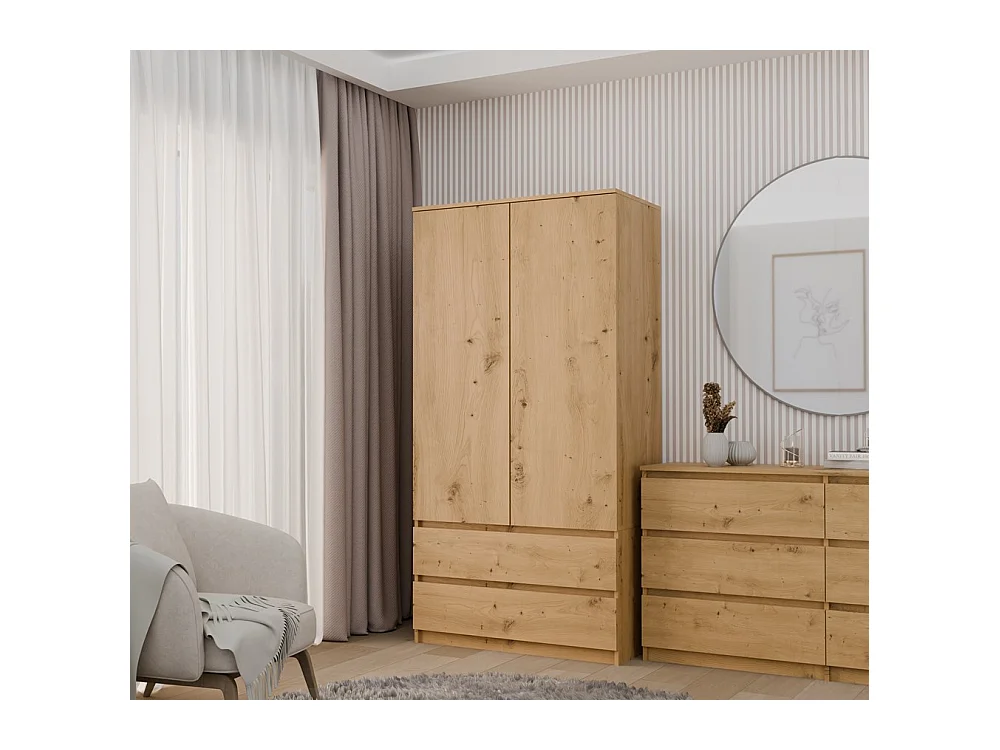 Szafa Malwa SS-90 | Dąb Artisan  | 90x50x180 cm | Nowoczesna Szafa Dwudrzwiowa