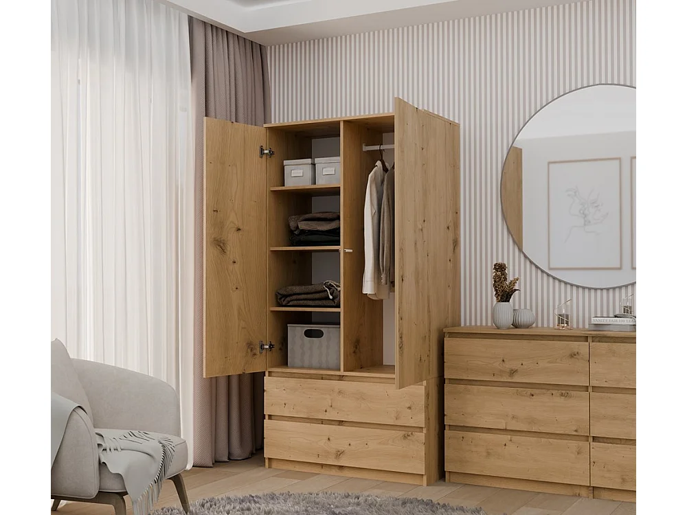 Szafa Malwa SS-90 | Dąb Artisan  | 90x50x180 cm | Nowoczesna Szafa Dwudrzwiowa