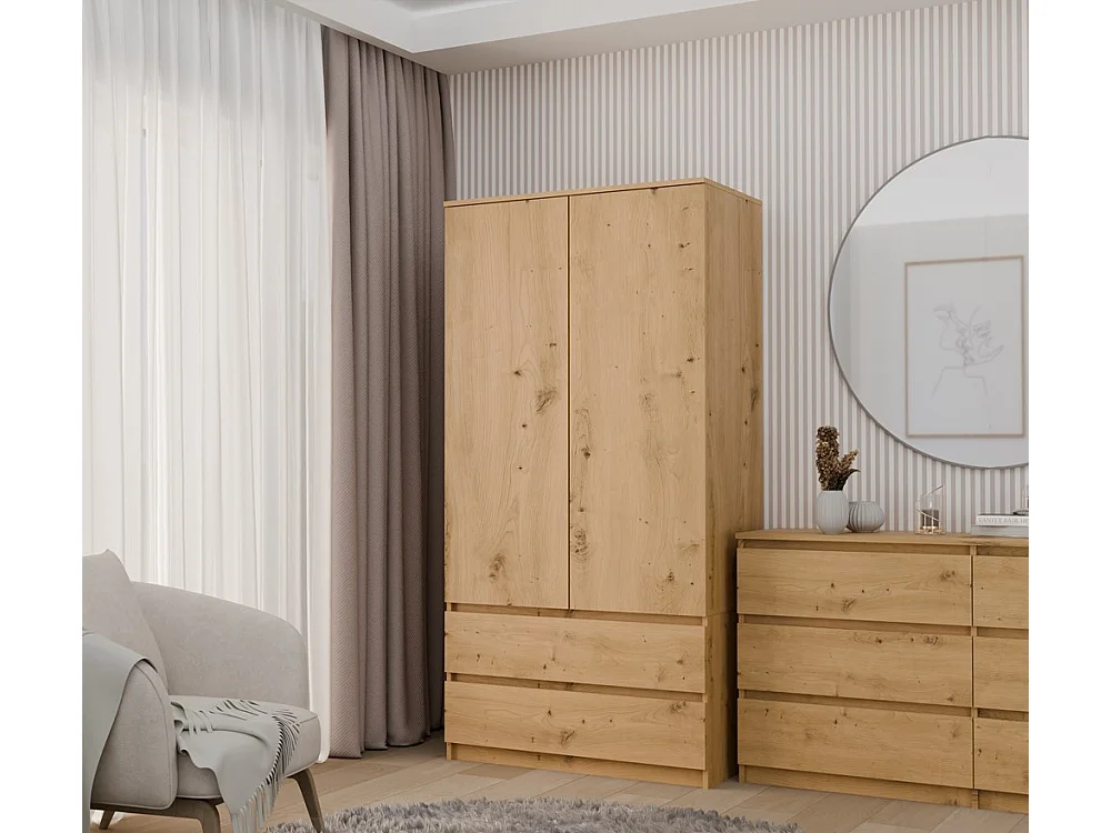 Szafa Malwa SS-90 | Dąb Artisan  | 90x50x180 cm | Nowoczesna Szafa Dwudrzwiowa