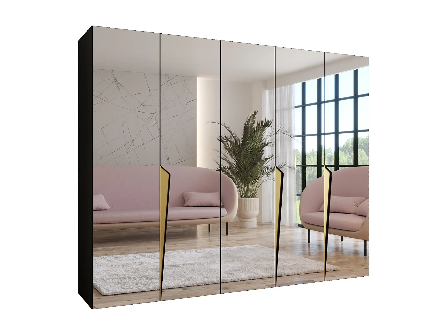 Draaideurkast Piano 3 250 / 202 / 52 (Zwart + handgrepen: Goud)