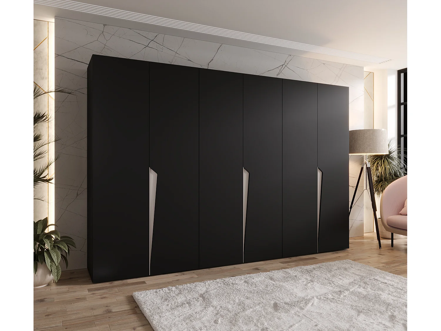 Armoire à portes battantes Piano 1 300 (100x3) / 202 / 52 (Noir + poignées: Cachemire)