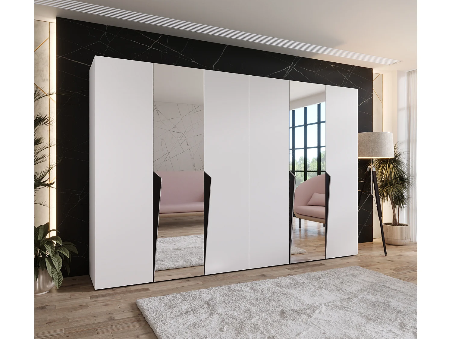 Draaideurkast Piano 2 300 (150x2) / 202 / 52 (Wit + handgrepen: Zwart)