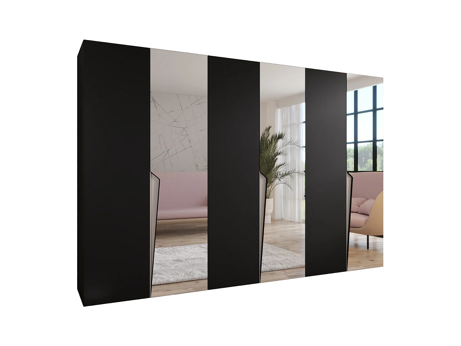 Armoire à portes battantes Piano 2 300 (100x3) / 202 / 52 (Noir + poignées: Cachemire)