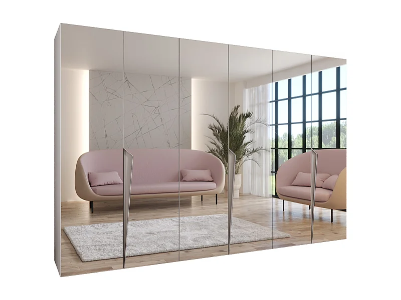 Drehtürenschrank Piano 3 300 (100x3) / 202 / 52 (Weiß + Griffe: Kaschmir)