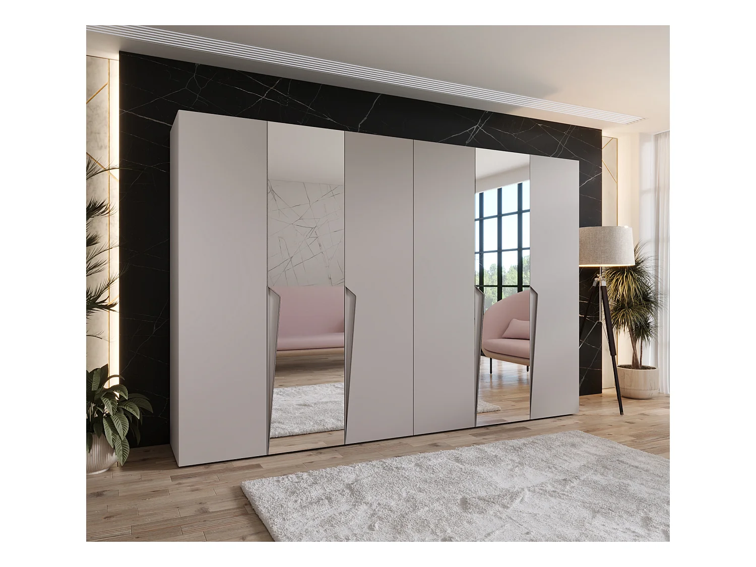 Armoire à portes battantes Piano 2 300 (150x2) / 202 / 52 (Cachemire + poignées: Cachemire)