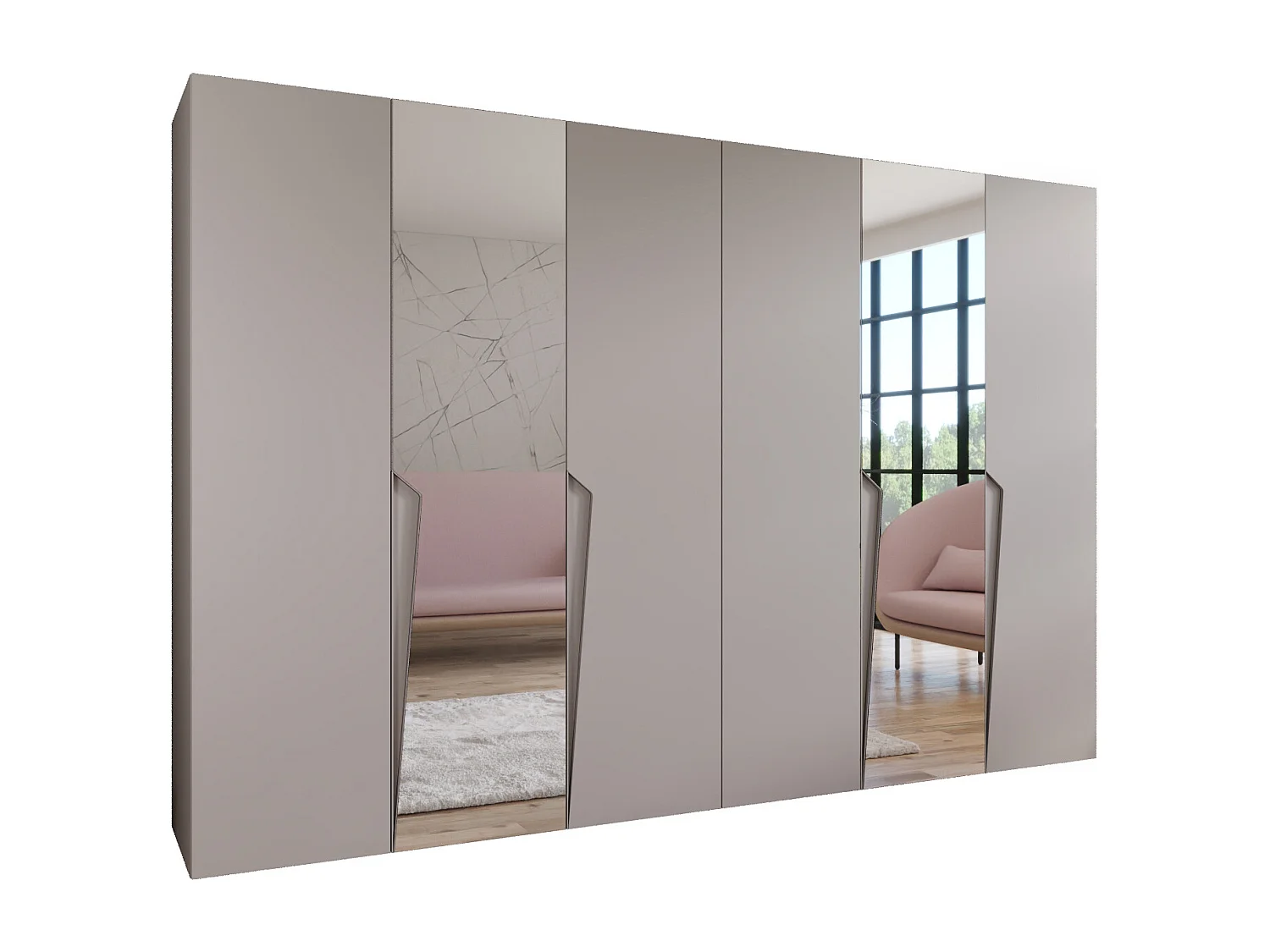 Armoire à portes battantes Piano 2 300 (150x2) / 202 / 52 (Cachemire + poignées: Cachemire)