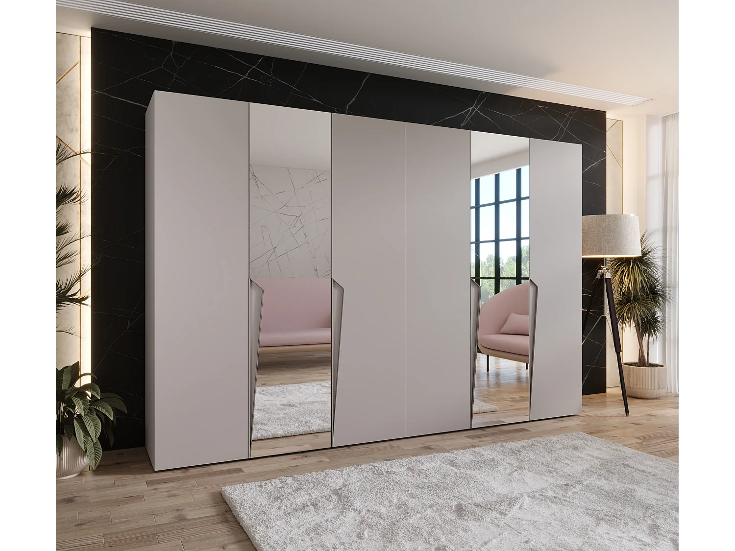 Armoire à portes battantes Piano 2 300 (150x2) / 202 / 52 (Cachemire + poignées: Cachemire)